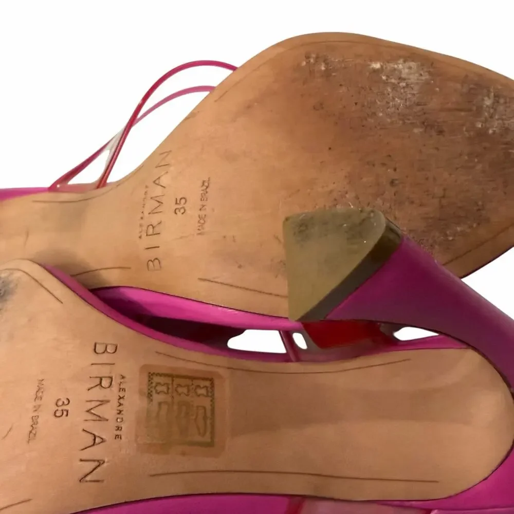 Alexandre Birman Joanna Sandal‎ Womens 5 Pink Leather PVC Mules Barbiecore Chic